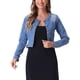 thumbnail image 1 of CHAQUETAS DE JEANS PARA MUJER INSPIRADAS CHIC, SIN COLLAR, DE MANGAS LARGAS, CON BOTONES, CORTAS, TALLA L, AZUL CLARO, 1 of 6
