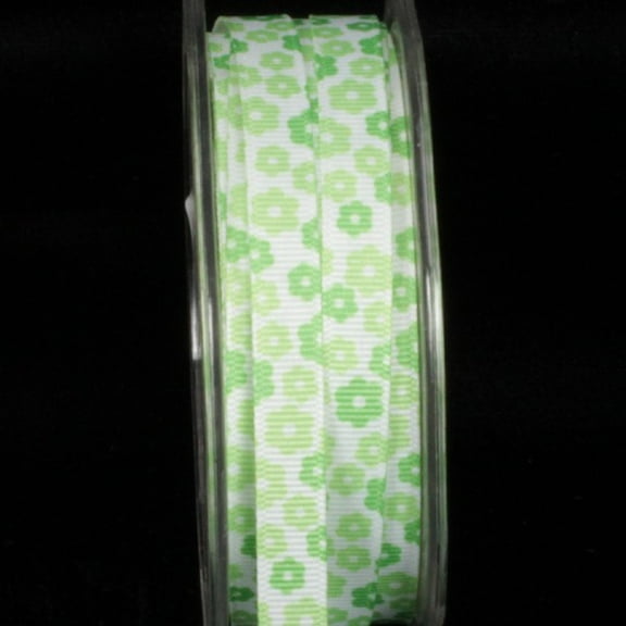The Ribbon People Lime Green Inga's Flower Print Grosgrain Craft Ribbon 0.25" x 108 Yards