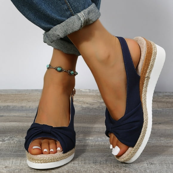 Babysbule Sandals for Women Clearance Summer Ladies Shoes Fish Mouth Medium Wedge Heel Metal Buckle Women's Sandals