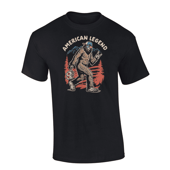 Trenz Shirt Company Bigfoot American Legend Sasquatch Red, White, And Blue Pride Mens Short-Sleeve T-Shirt-Black-large
