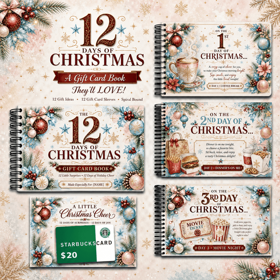 12 Days of Christmas Gift Card Book | Money Holder, Holiday Surprise Pages