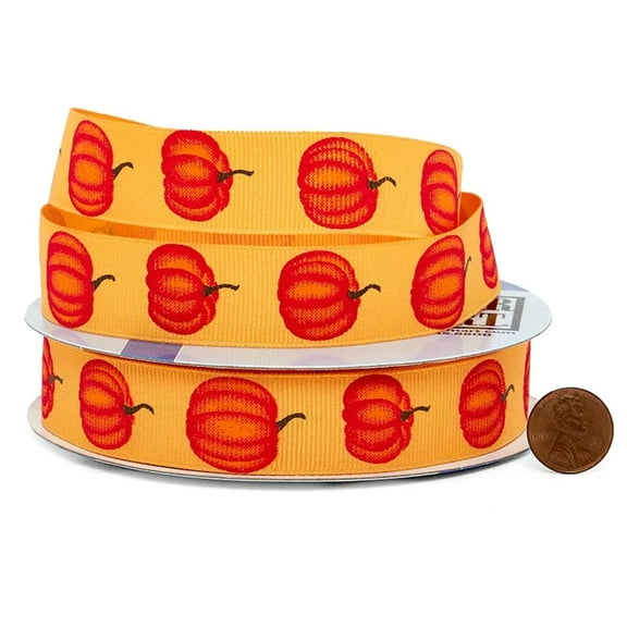 7/8" Wide Pumpkin Print Grosgrain Ribbon - 25 Yards (56140101)