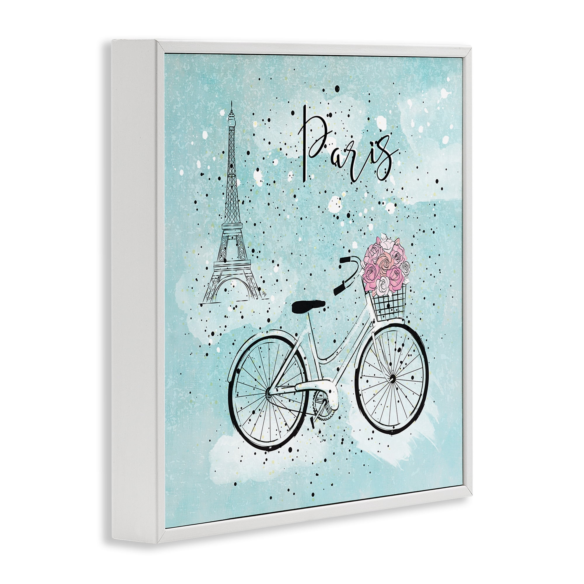 Stupell Industries Paris Floral Bicycle Town & City Painting White Framed Art Print Wall Art, 17 x 17