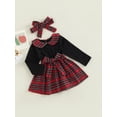 thumbnail image 3 of Bagilaanoe Toddler Baby Girl Plaid Dress Long Sleeve A-line Princess Dresses + Headband 6M 12M 2T 3T 4T 5T Kids Casual Patchwork Swing Sundress, 3 of 9