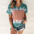 thumbnail image 3 of Jophufed Womens Summer Tops 2022 Plus Size Color Block Short Sleeve Shirts Round Neck Tie Dye T-Shirt Oversized Casual Blouses Beach Party, 3 of 4