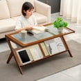 thumbnail image 6 of Rattan Coffee Table Mid Century Modern with Glass Top Storage Brown, 6 of 7