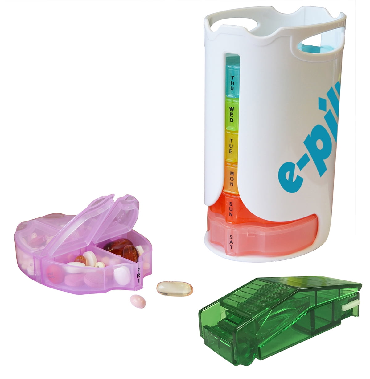 e-pill 4 Times a Day x 7 Day Small Weekly Pill Organizer - Tower Holder and Pill Cutter