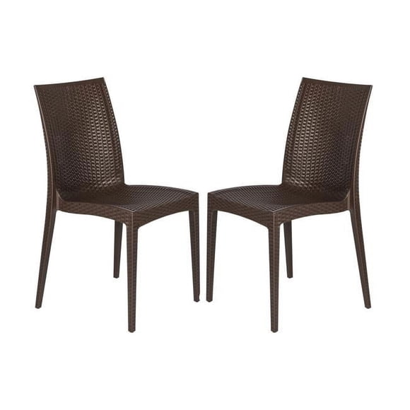 LeisureMod MC19BR2 35 x 16 in. Weave Mace Indoor & Outdoor Armless Dining Chair, Brown - Set of 2