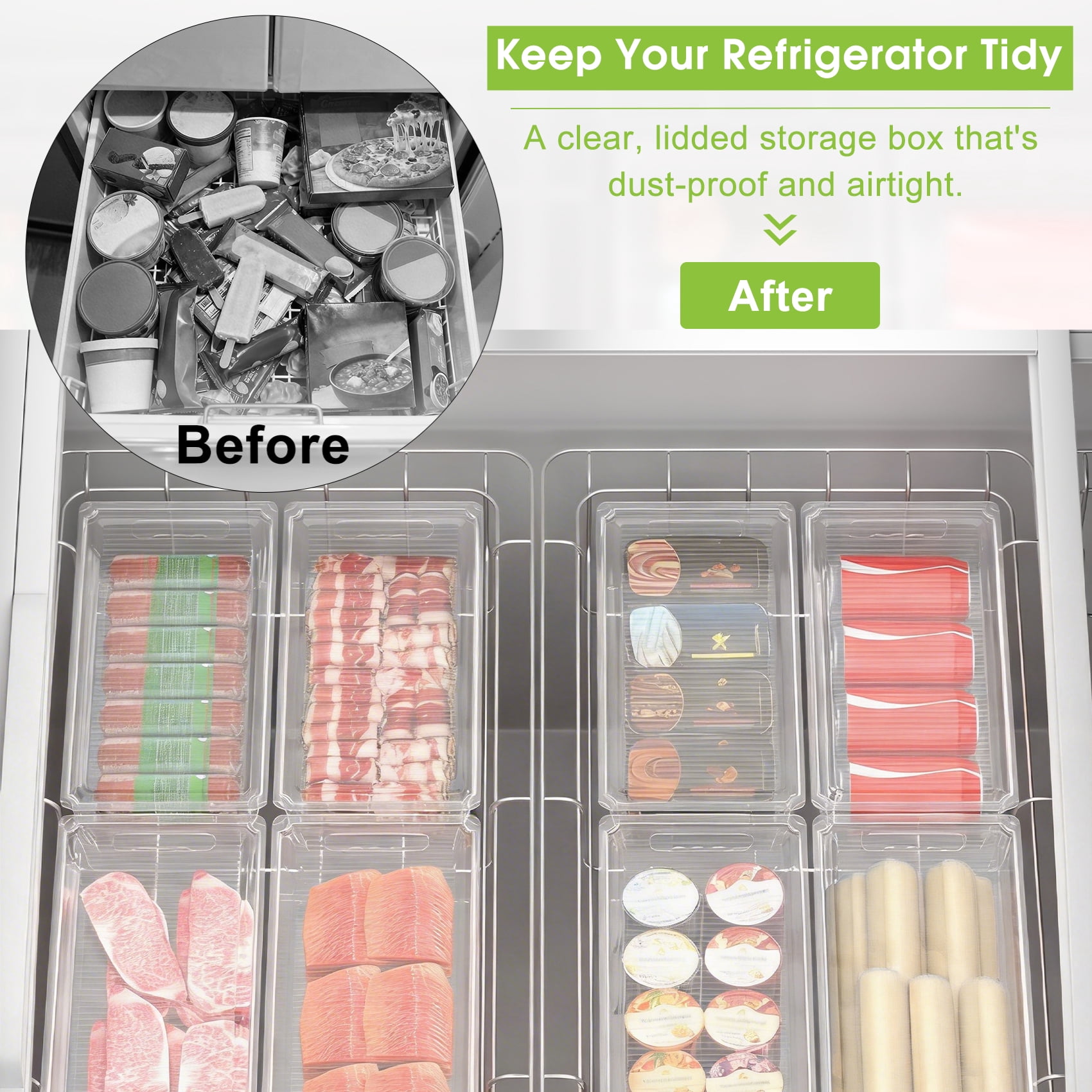 6 Pack Large Clear Plastic Storage Bins with Handles, Stackable Multi-Purpose Organizer for Pantry, Kitchen, Refrigerator and Closet Organization