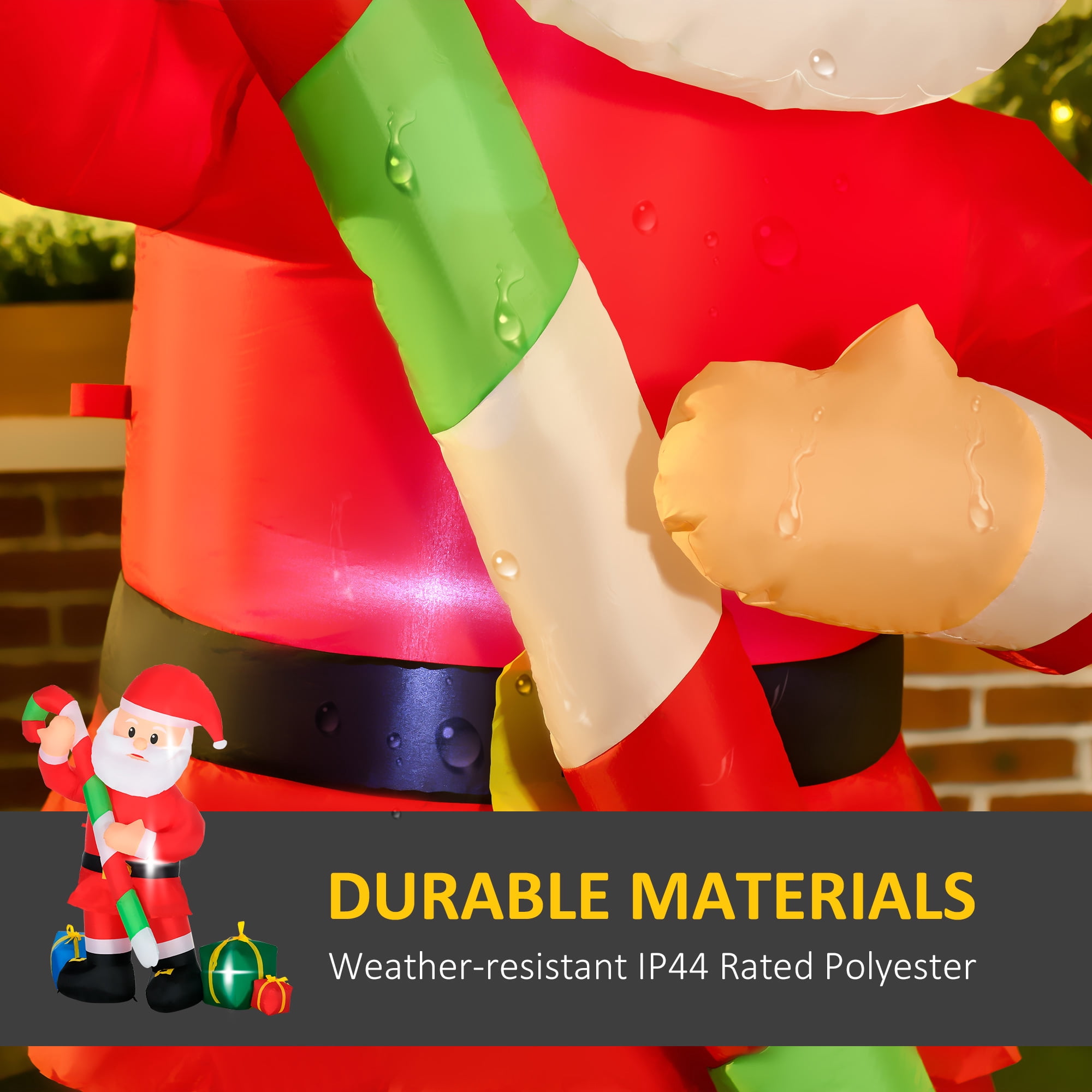 Santa Claus with Candy Cane and Gift Boxes Inflatable Outdoor Christmas Yard Decoration with Built-in LED Lights