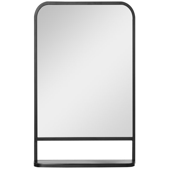 Homiyad 34" x 21" Rectangle Modern Wall Mirror with Storage Shelf, Mirrors for Wall in Living Room, Bedroom, Black