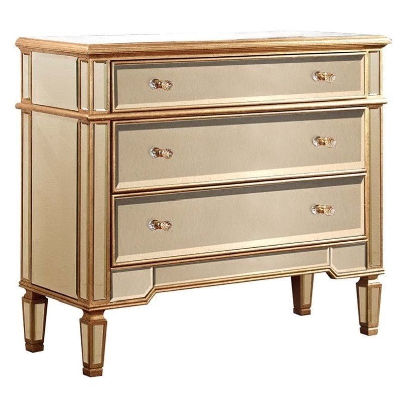 Elegant Lighting Florentine 3 Drawer Mirrored Chest in Clear and Gold