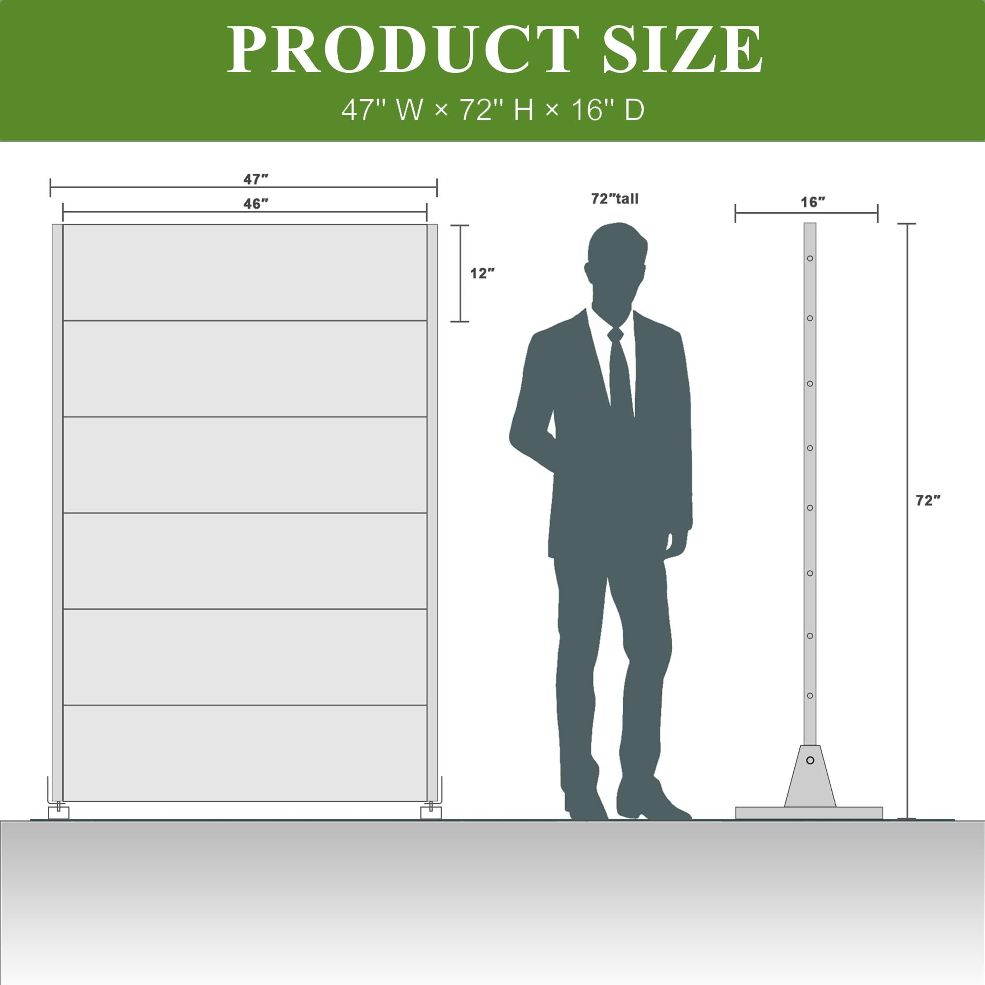 MAYEERTY 72"x47" Decorative Privacy Screen, 6-Panel Gray Olive Street Cutout Galvanized Steel Fence, Weather Resistant for Deck Balcony