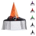thumbnail image 4 of IAJDKMEK Women's Halloween Witch Hat with Tulle Decoration – Classic Pointed Wizard Cap for Costume Party Adult Costume Accessory for Halloween Party, 4 of 8