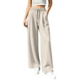 thumbnail image 3 of LIaqionyy Women's Straight Leg Pants Elastic Waist Drawstring Flowy Loose Lounge Lightweight Trousers with Pockets, 3 of 7