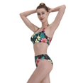 thumbnail image 5 of Daiia Green Tropical Leaves printed 2 piece Swimsuit Bikinis for Women High Waisted Racerback Bathing Suits Summer Tummy Control Scoop Neck Swimwear-Small, 5 of 8