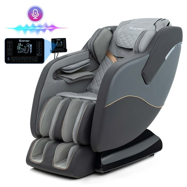 Costway Relaxation38 SL Track Zero Gravity Massage Recliner with Thai Stretch Foot Rollers Voice Control Gray