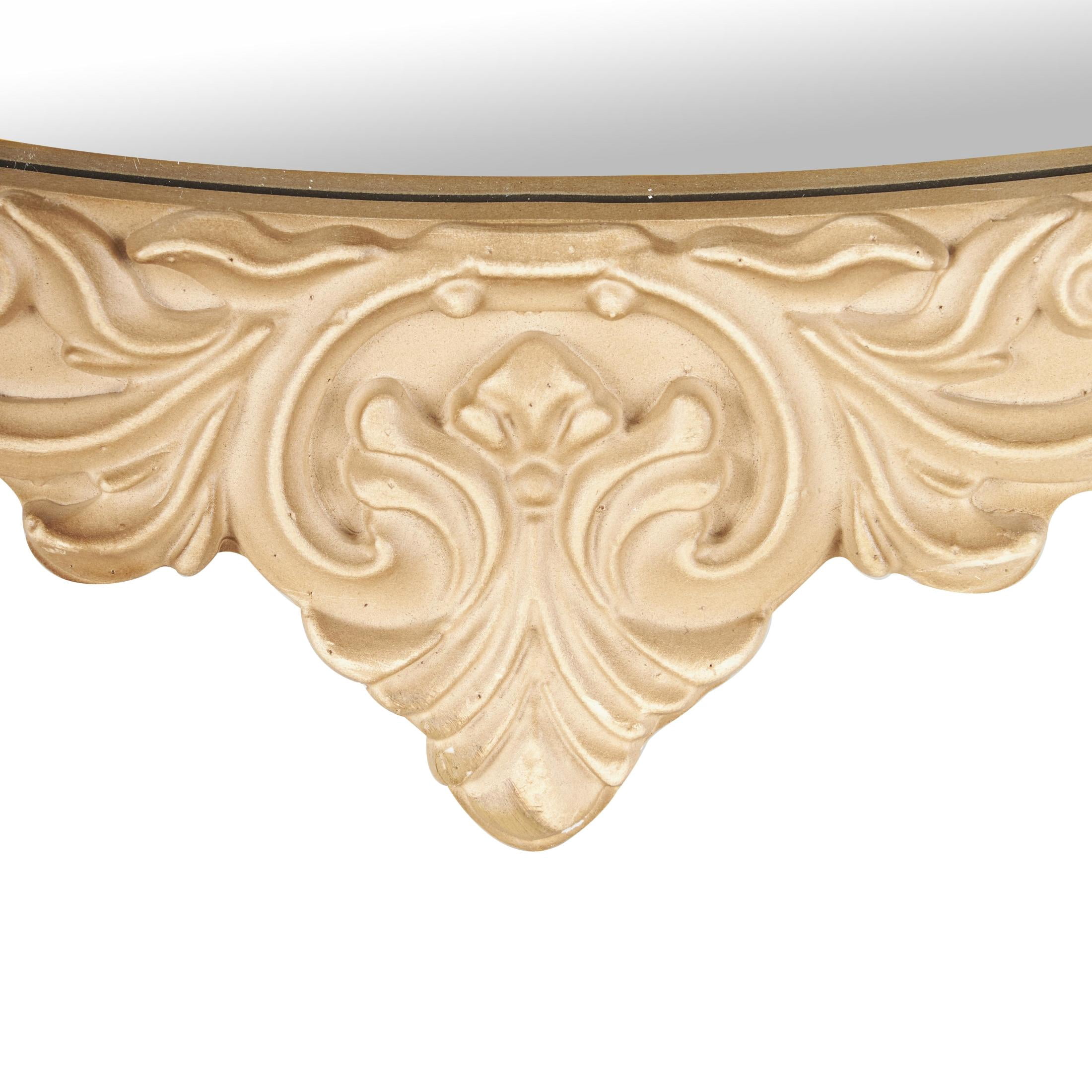 DecMode 24" x 48" Light Brown Oval Scroll Wall Mirror with Beaded Frame