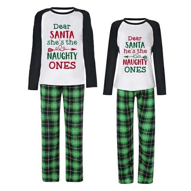Conjuntos de pijamas a juego para pareja de Navidad, ropa de dormir corta para adultos, ropa de salón, Dear Santa, She's & He's The Naughty Ones