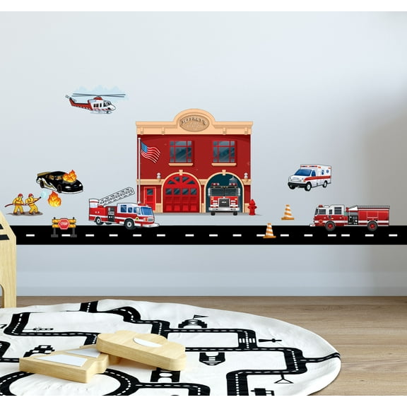 Fire Station Department Wall Decals Mural, Firefighter Decor Fire Truck Kids Room Stickers (16) Decals from 3"- 13"