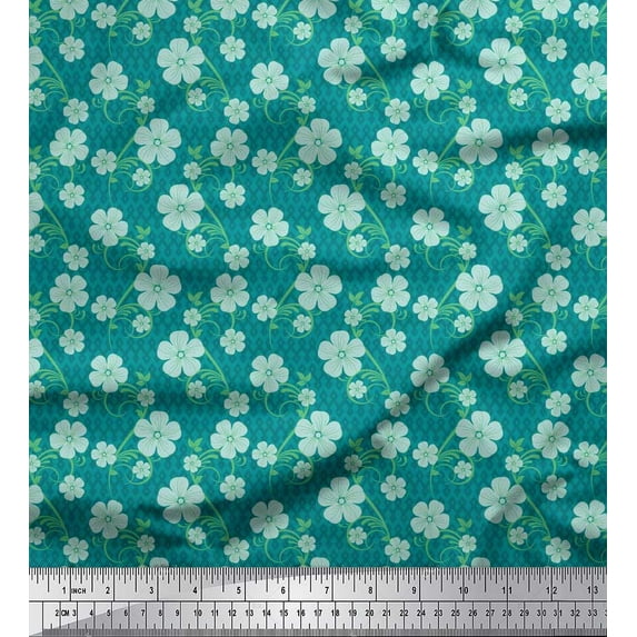 Soimoi Cotton Voile Fabric Check,Leaves & Floral Artistic Print Fabric by the Yard 56 Inch Wide