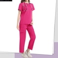 thumbnail image 6 of Leidass Scrubs for Women Set Stretchy Nurse Uniform Short Sleeve V Neck Scrub Top & Pants Solid Color Medical Scrub Sets with Multi Pockets Hot Pink L, 6 of 7