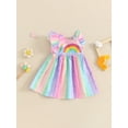 thumbnail image 4 of vera natura Little Girl's Rainbow Dress Casual Cute Dot Print Fly Sleeve Round Neck Dress Multi-color 12-18 Months, 4 of 9