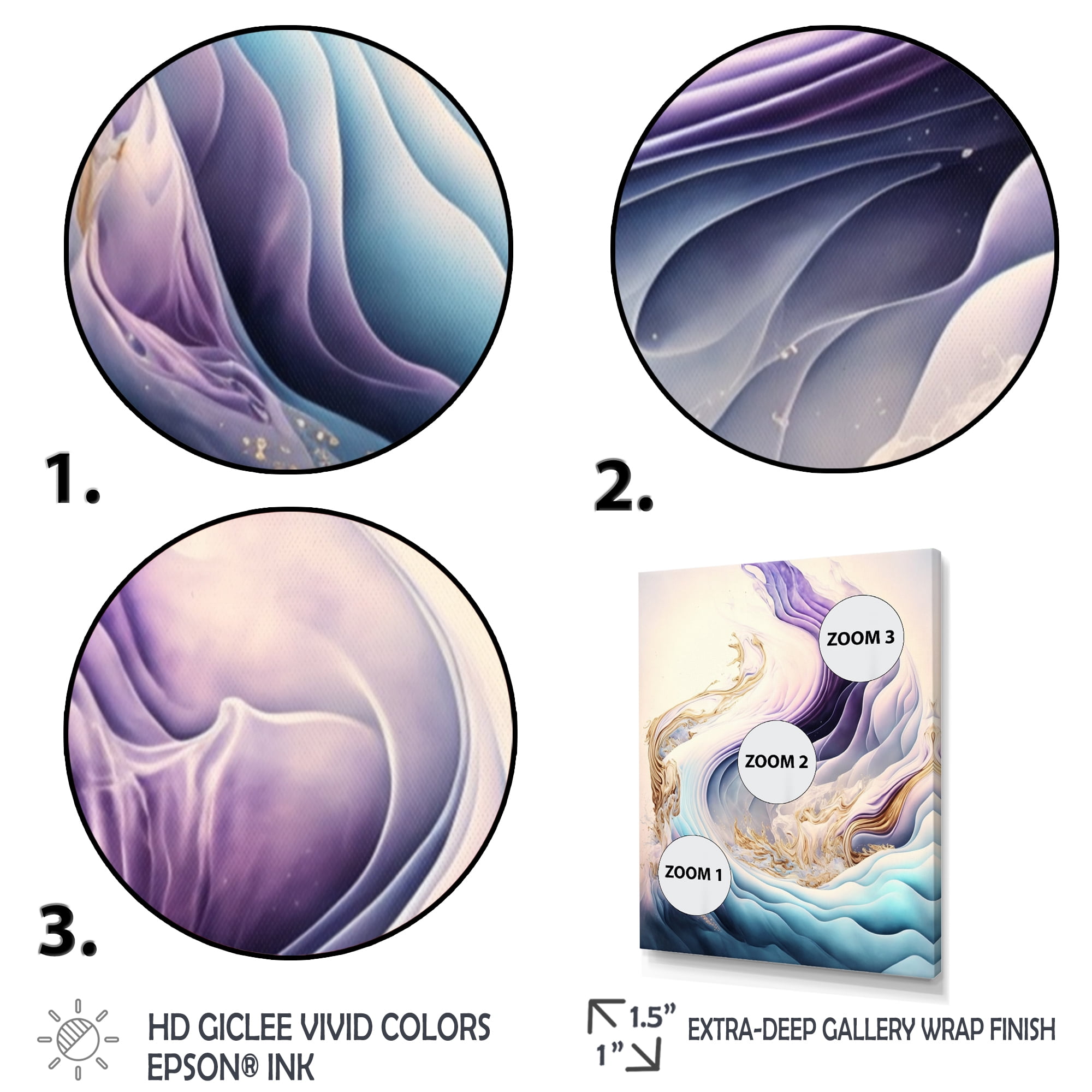 Designart Blue, Gold And Purple Abstract Waves III Canvas Wall Art