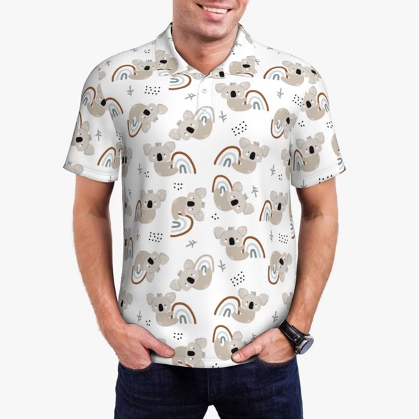 Fotbe Cartoon Koala Camiseta Polo de Golf para Hombre con Estampado – Camisa Deportiva Transpirable con Cuello Abotonado-Small