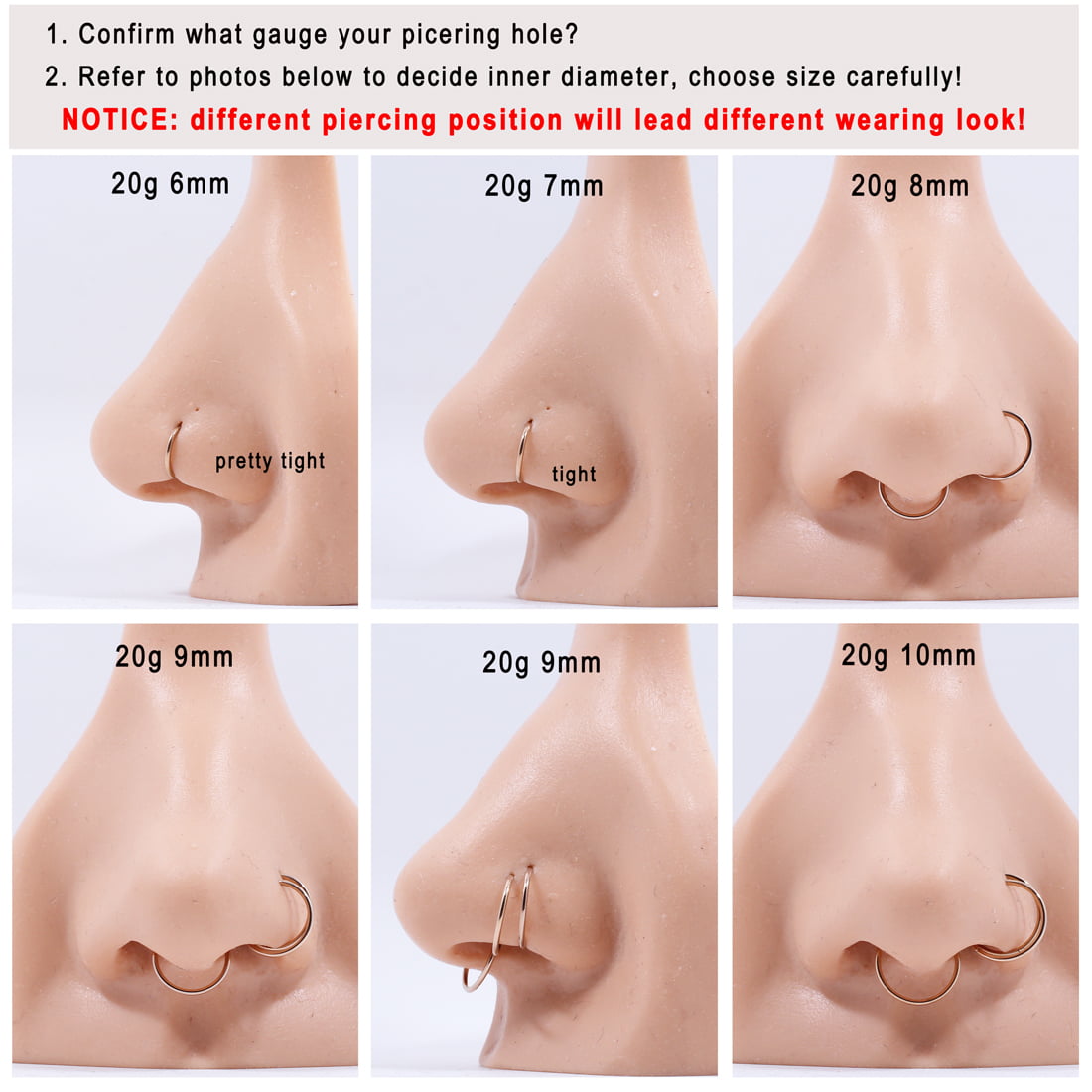 Surgical Steel Nose Gauge Gold 18g Piercing Rook Hoop Seamless Tragus Cartilage Nose Hoop Hinged Helix Nose Ring Earring Hoop Plated Rings 18 Earring Rose 9mm Daith for