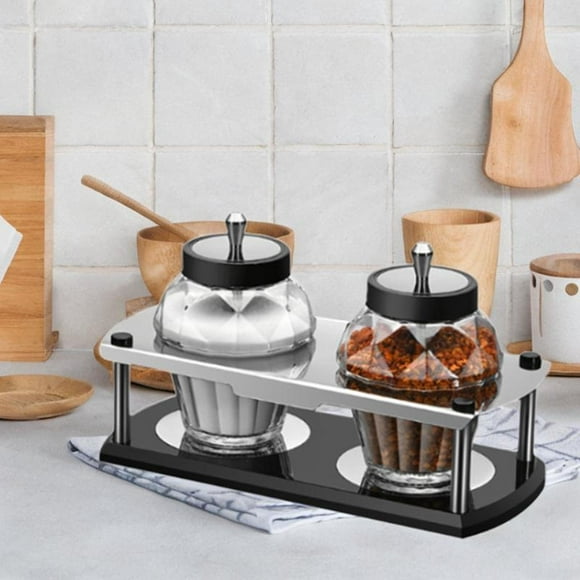 Tarros de condimentos, botes de cerámica, bonitos con cucharas, juego de tarros de condimentos para restaurantes, mostrador de cocina, sal de azúcar 2 tarros de condimentos