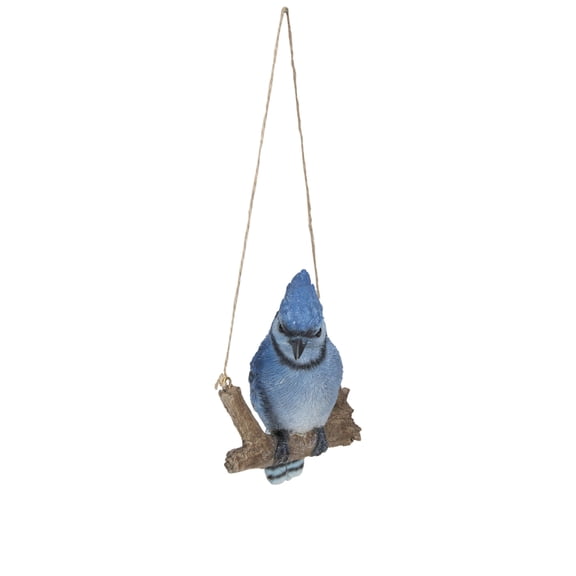 Hi-Line Gifts Hanging Blue Jay on a Branch Outdoor Garden Statue - 6"
