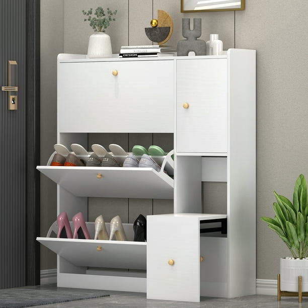 NAIYUFA Shoe with 3 Flip Drawers & 1 Hidden Stool,Floor Shoe