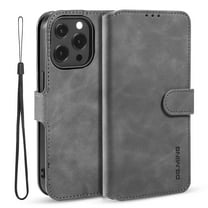 Allytech iPhone 13 Pro Max Wallet Case with Card Holder, Premium PU Leather Magnetic Closure Stand TPU Back Shockproof Shell Case with Detachable Hand Strap for iPhone 13 Pro Max 6.7-inch 2021, Gray