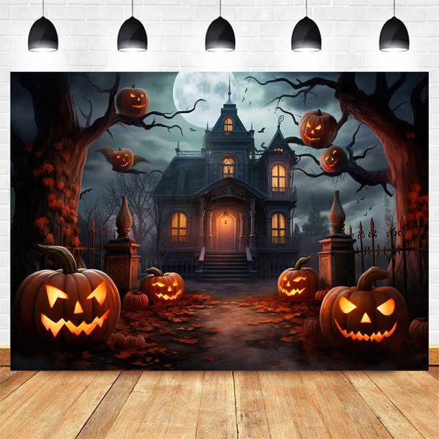 Tapiz para colgar en la pared Haunted Mansion con forma de calabaza, 150 x 100 cm