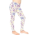 thumbnail image 3 of COEQINE Girls Yoga Leggings Pants Full Length Athletic Trousers High Waist Tummy Control, Daisy Floral Bow Heart Violet, for 6-7 Years Kids Girls, 3 of 7