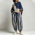 thumbnail image 4 of Kttectoa 2 Piece Sets for Women Crew Neck Long Sleeve Patchwork Top and Striped Drop Crotch Pants Set Oversized Loose Drawstring Elastic Waist with Pockets Casual Boho Fall, 4 of 5
