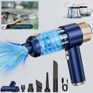 TIKBBRMG Car Vacuum Cleaner, Handheld Cordless Vacuum ,13000PA Suction Portable Mini Small Rechargeable with LED Light For Car Pet Home Office Keyboard Cleaning (Blue)