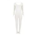 thumbnail image 3 of Plus Size Jumpsuit Women Fashion Yoga Jumpsuits Workout Ribbed Long Sleeve Sport Jumpsuits Backless,White Women'S Polyester Jumpsuit XL, 3 of 9