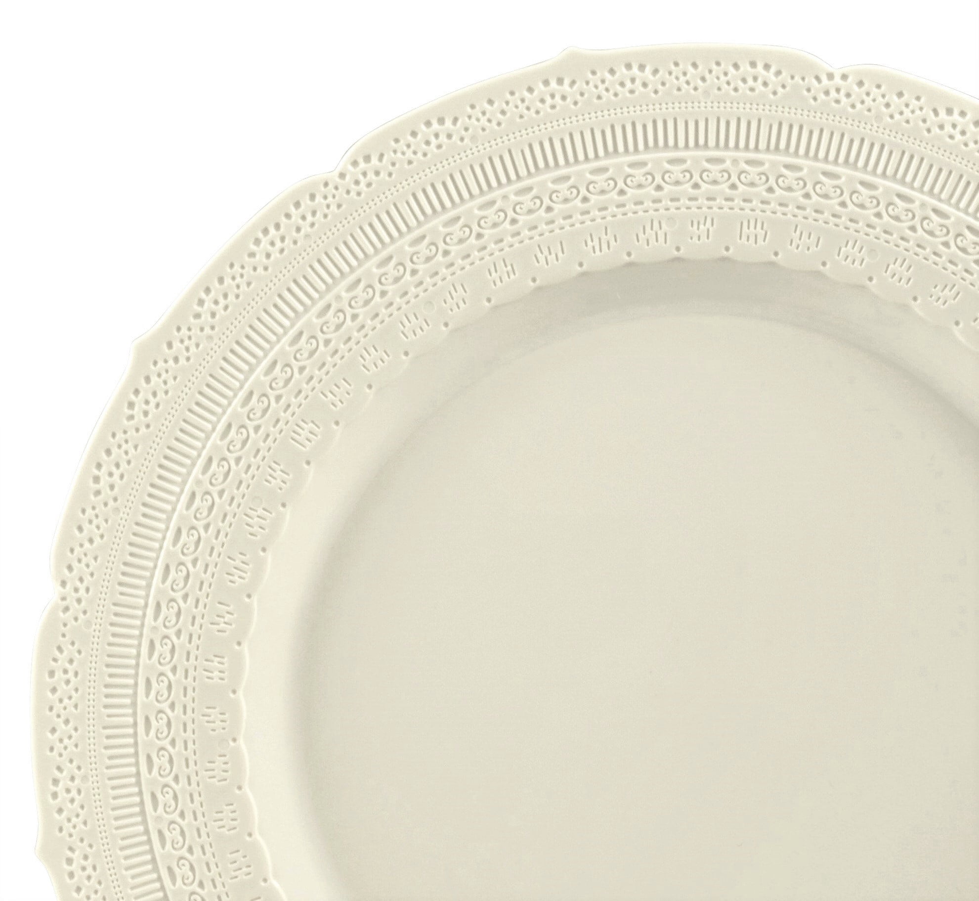 " OCCASIONS " 120 Plates Pack,(60 Guests) Extra Heavyweight Vintage Wedding Disposable / Reusable Plastic Plates 60 x 11'' Dinner + 60 x 8.25'' Salad / Dessert Plate (Chateau Ivory)