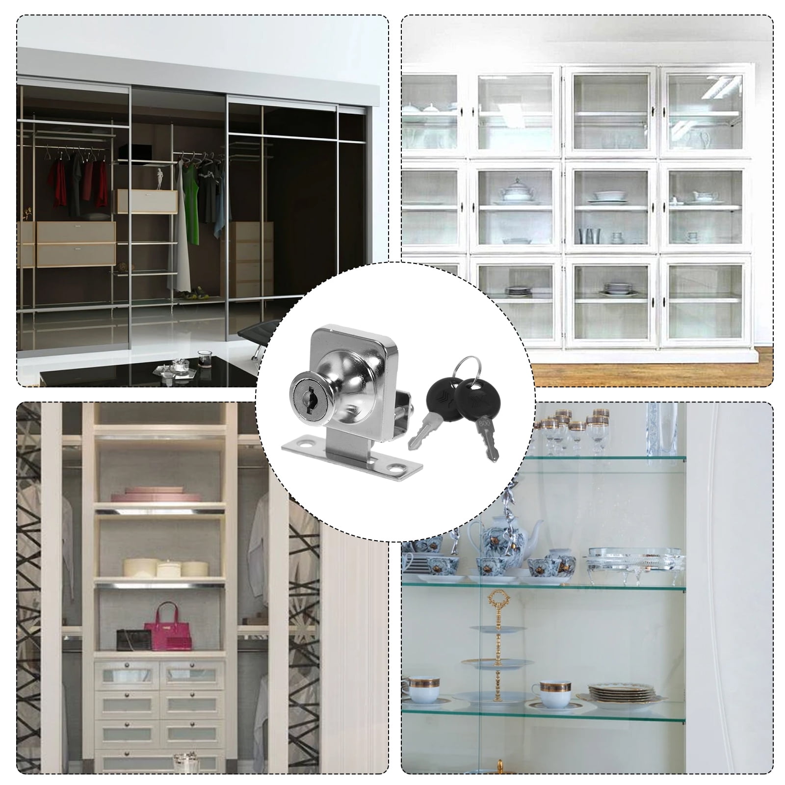 unbranded 4pcs Sliding Glass Door Lock Glass Showcase Lock Display Cabinet Lock Anti-theft Lock