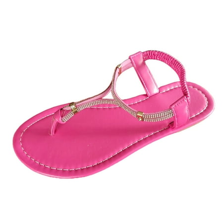

JDEFEG Women s Rhinestone Clip Toe Flat Bottom Slippers Summer Roman Sandals Comfort Walking with Non Slip on Wedges Heels for Women Hot Pink Size 42