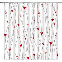 Valentine''s Day Shower Curtain Red Heart Geometric Striped Sweet Love Romantic Couple Woman Girl Bathroom Home Curtain with Hooks,Red Black