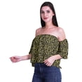 thumbnail image 3 of Moomaya Womens Printed Off The Shoulder Crop Top Flounce Sleeve Summer Clothing Boho Blouse, 3 of 6