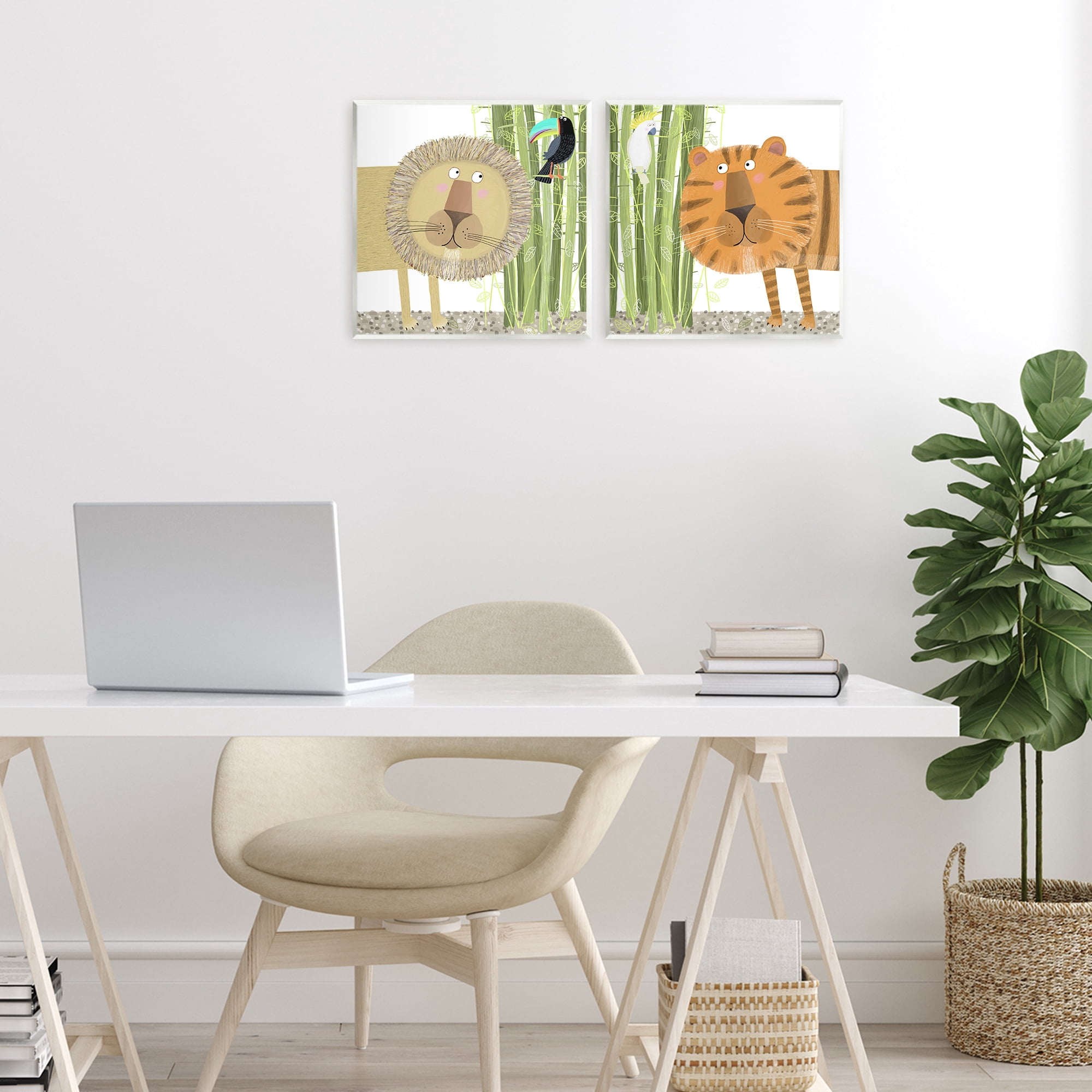 Stupell Industries Bamboo Trees & Animals 2 Piece Wall Plaque Art Set, design by Carla Daly