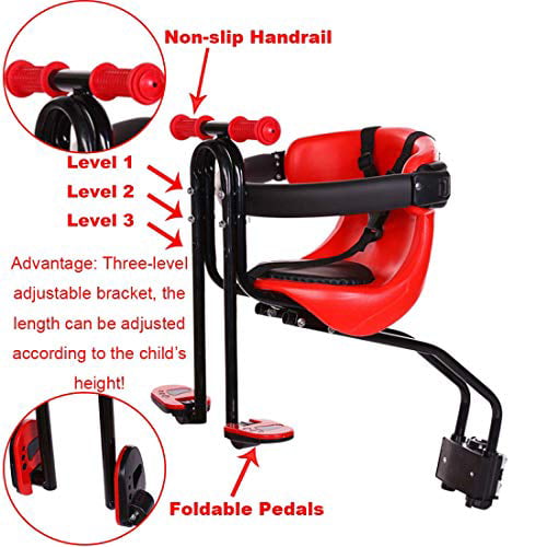 Front Mounted Child Bike Seat with Back Rest FenglinTech Baby Bike Seat Foot Pedals and Handrail