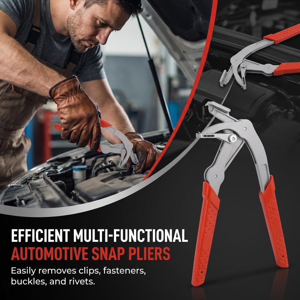 Car Clip Pliers & Trim Removal Tool, Spring-Loaded Fastener Rivet Remover for Auto Door Panels, Interior & Exterior Trim, Mechanic, Damage-Free Disassembly