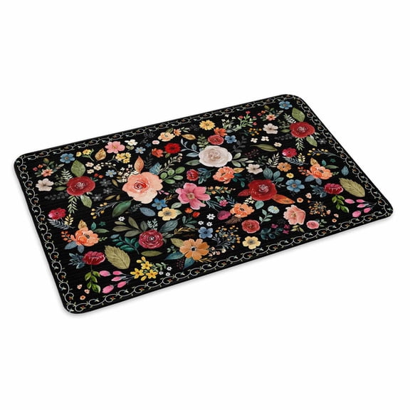 Watercolor Flowers Doormat Outdoor Entrance 20"x31.5", Farmhouse Floral Vintage Black Absorb Moisture Dirt Door Mats, Non-Slip Rubber Backing Floor Mats Indoor, Low-Profile Front Door Rugs