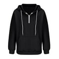 thumbnail image 4 of Jalioing Fall Winter Hoodies for Women Plus Size Long Sleeved Sweatshirt Solid Color Button V-Neck Hooded Top (Large, Black), 4 of 6