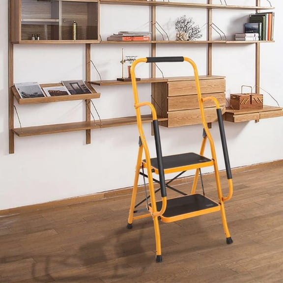 2 Step Ladder with Handrails, 500LBS Folding Step Stool, w/Non-Slip Side Armrests Large Pedal Area, Multi-use for Home Kitchen Pantry Office